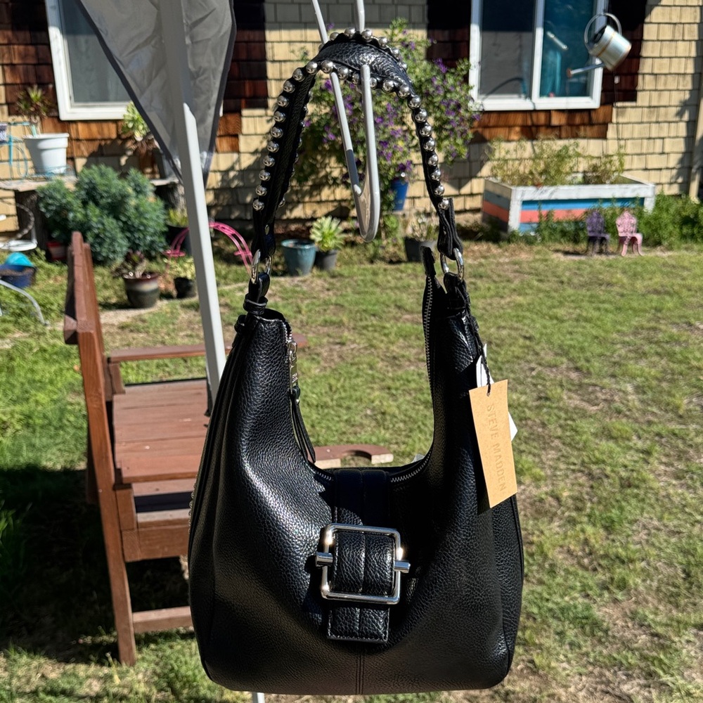 Steve Madden Black Hobo Bag with Silver Accents